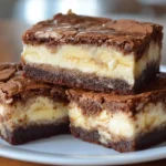 Delicious Banana Brownie Pudding topped with cream and banana slices