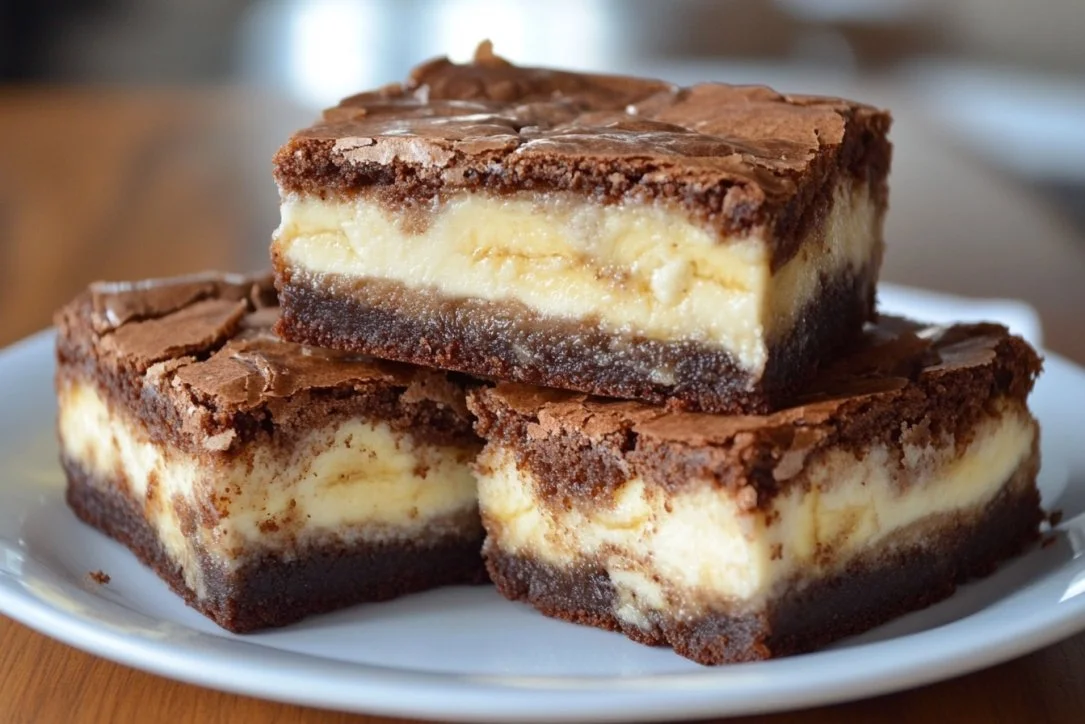 Delicious Banana Brownie Pudding topped with cream and banana slices