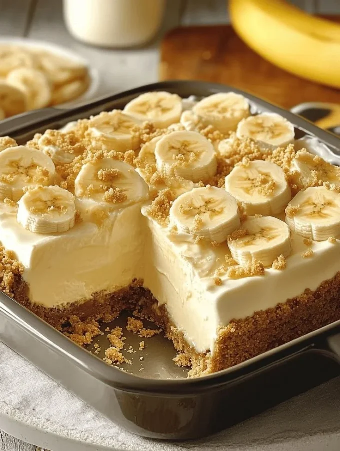Delicious banana cream dessert topped with whipped cream and banana slices