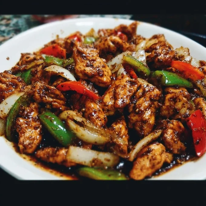 Delicious Black Pepper Chicken dish with vibrant peppers and spices