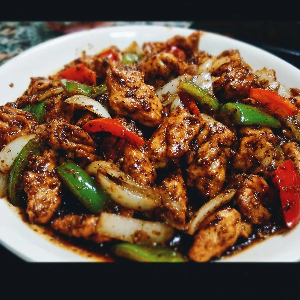 Delicious Black Pepper Chicken dish with vibrant peppers and spices