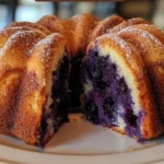 Delicious blueberry bundt cake topped with glaze and fresh berries