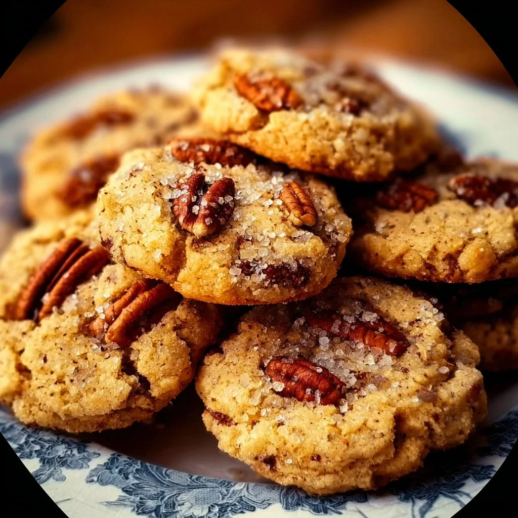 Freshly baked Butter Pecan Cookies on a cooling rack