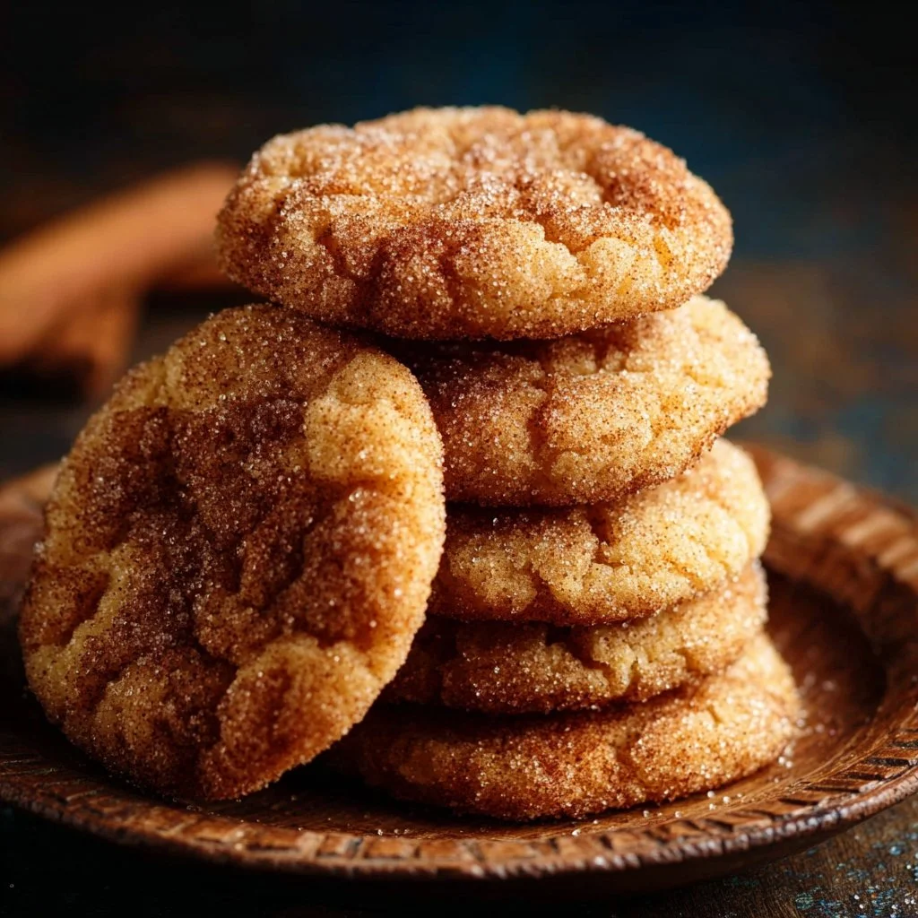 Buttery brown sugar cinnamon cookies on a plate with a sprinkle of cinnamon
