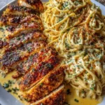 Plate of Cajun Chicken Spaghetti with vibrant seasoning and fresh ingredients