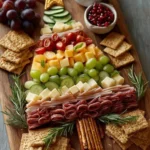 Delicious charcuterie Christmas tree decorated with meats and cheeses