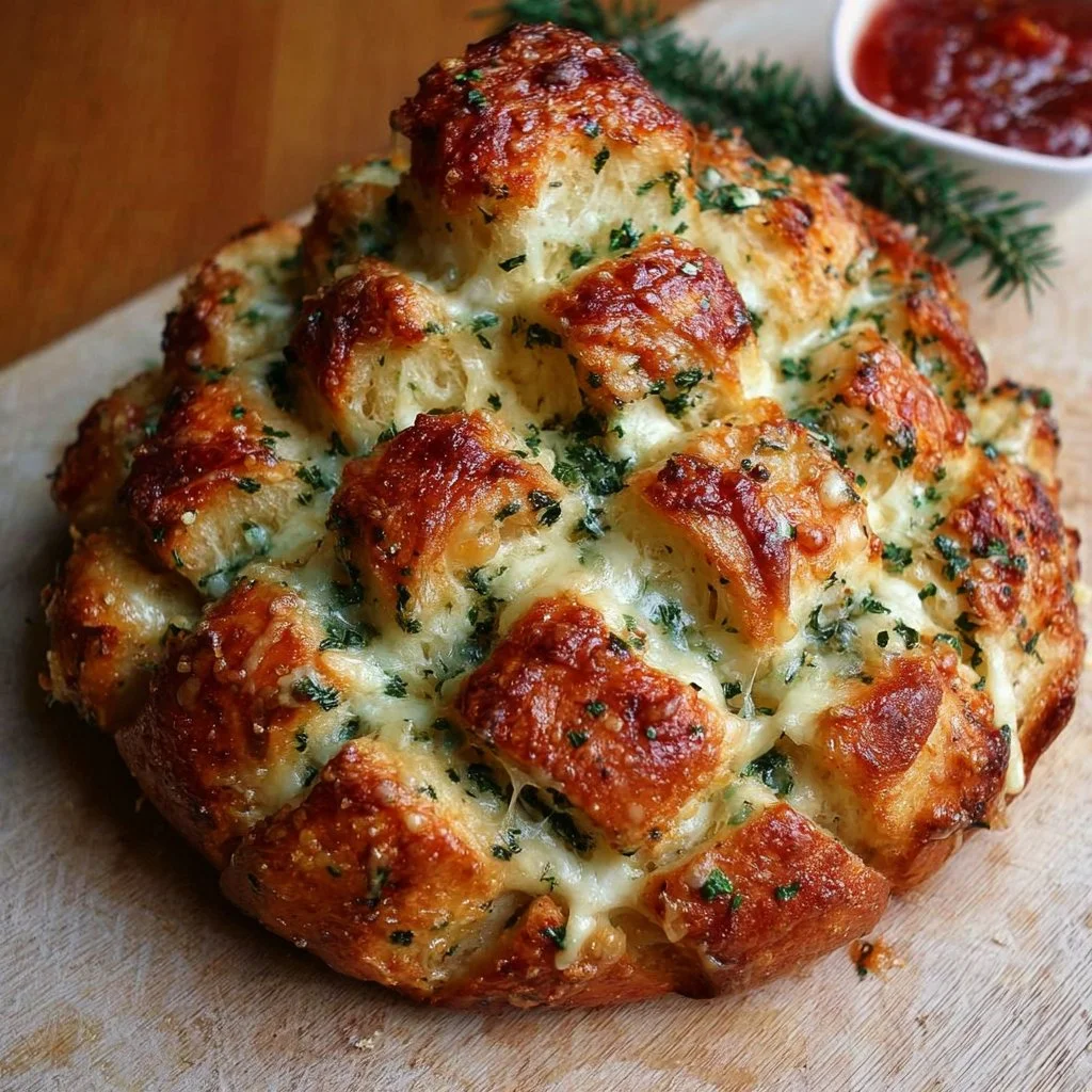 Cheesy pull-apart garlic-butter bread topped with herbs and melting cheese