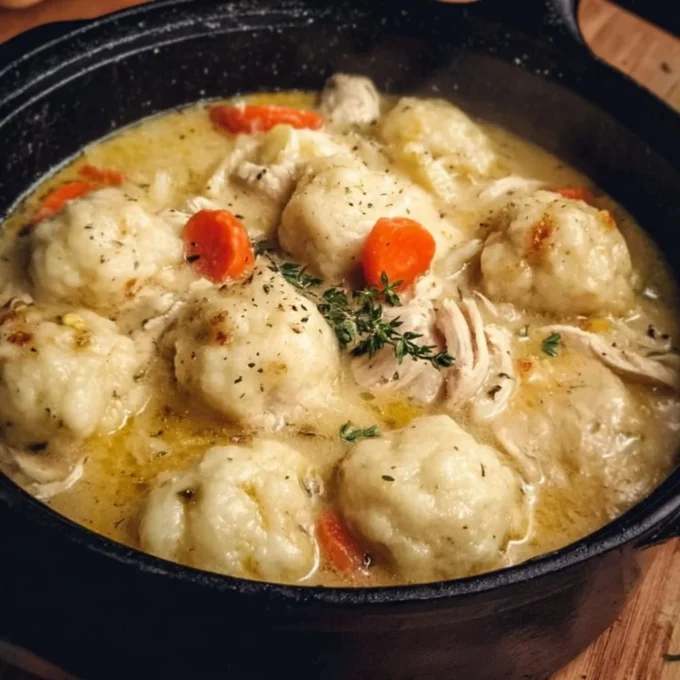 Delicious Chicken and Dumplings served in a warm bowl