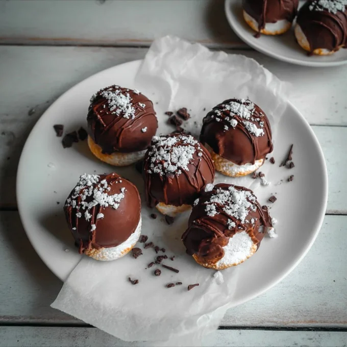 Delicious homemade chocolate marshmallow domes on a plate