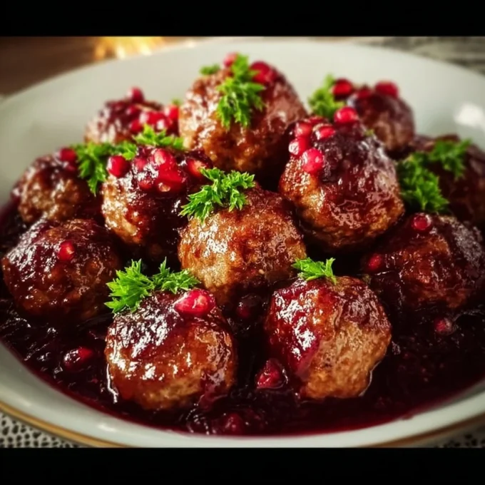 Delicious Christmas Cranberry Meatballs served on a festive platter