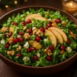 Colorful Christmas Salad topped with honey mustard dressing