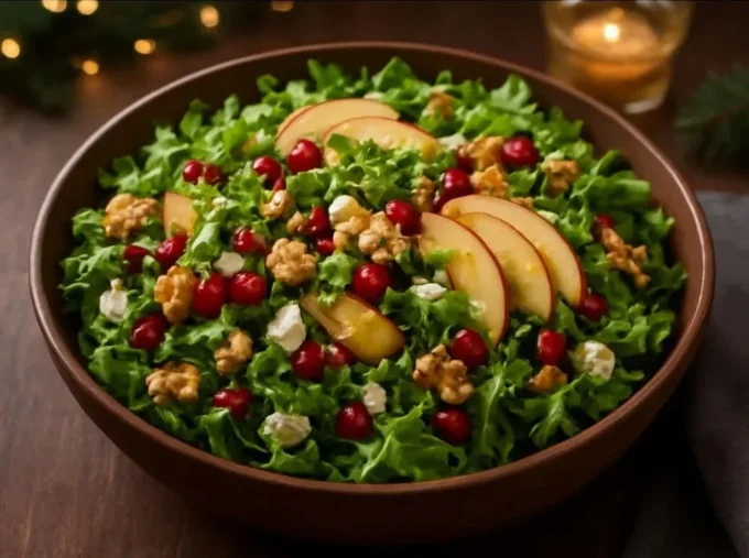 Colorful Christmas Salad topped with honey mustard dressing