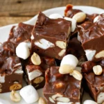 Classic Rocky Road Fudge with chocolate, nuts, and marshmallows