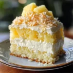 Delicious homemade Coconut Cake with frosting and coconut flakes