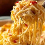 Cozy pasta casserole dish served warm with melted cheese on top