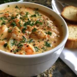 Delicious Crab and Shrimp Bisque served in a bowl with fresh herbs