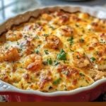 Delicious Crab and Shrimp Casserole topped with breadcrumbs and herbs