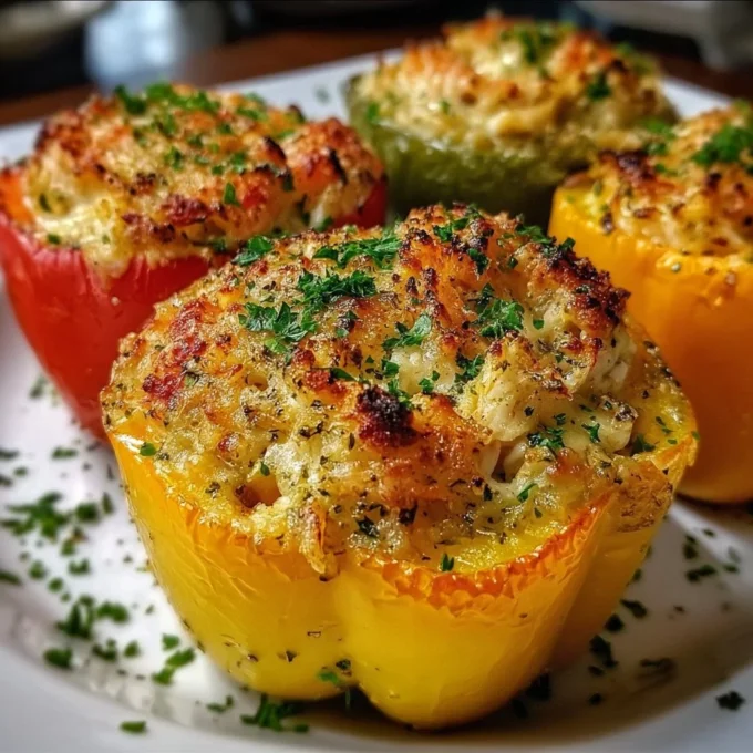 Crab and shrimp stuffed bell peppers ready to serve