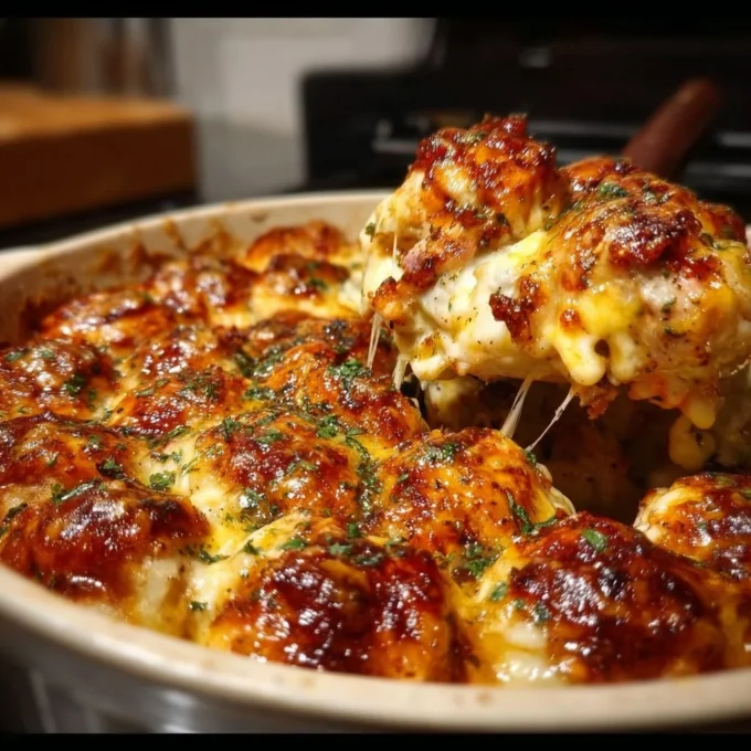 Delicious Cracked Out Chicken Bubble Up plated with toppings.