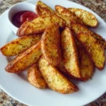 Deliciously crispy potato wedges served on a plate