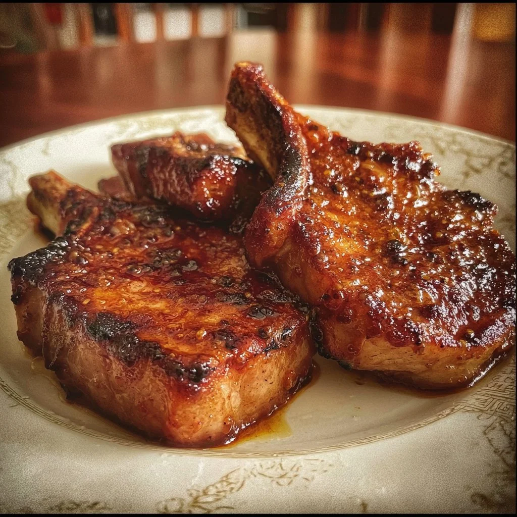 Deliciously cooked brown sugar chops with caramelized glaze