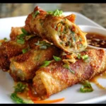 Delicious homemade egg rolls served with dipping sauce