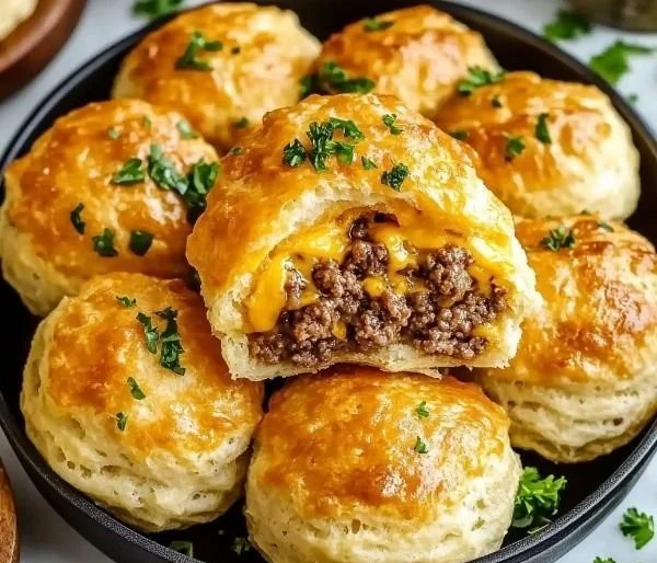 Garlic Parmesan Cheeseburger Bombs ready to serve, golden and delicious.