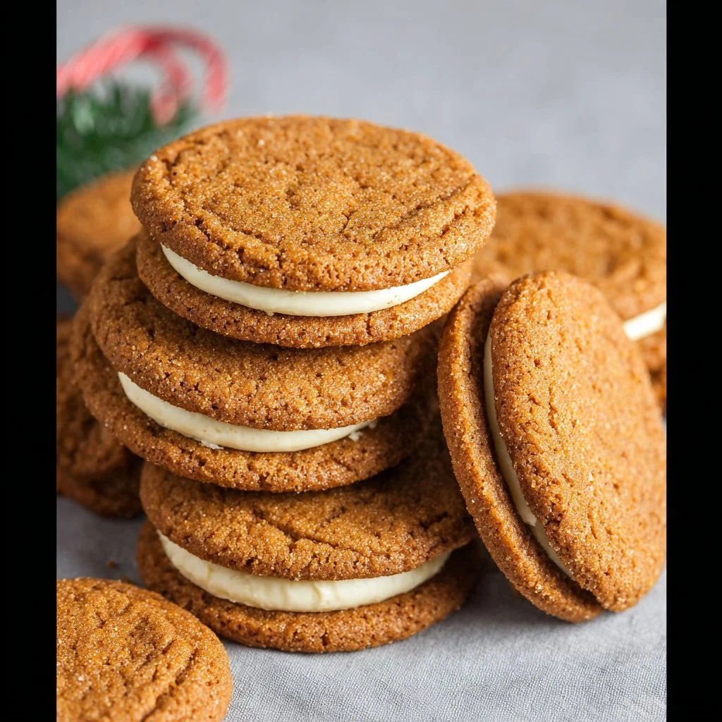 Ginger cookies filled with white chocolate, a delicious and festive treat.