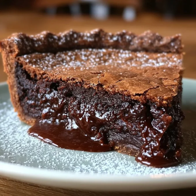 Gooey brownie pie with a rich chocolate filling and crust, perfect for dessert lovers.