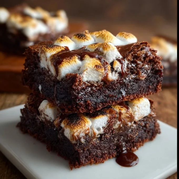 Gooey s'mores fudge brownies topped with toasted marshmallows