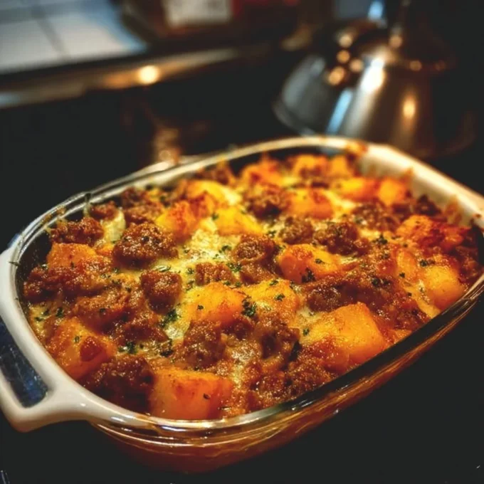 Delicious Hobo Casserole dish served in a rustic setting