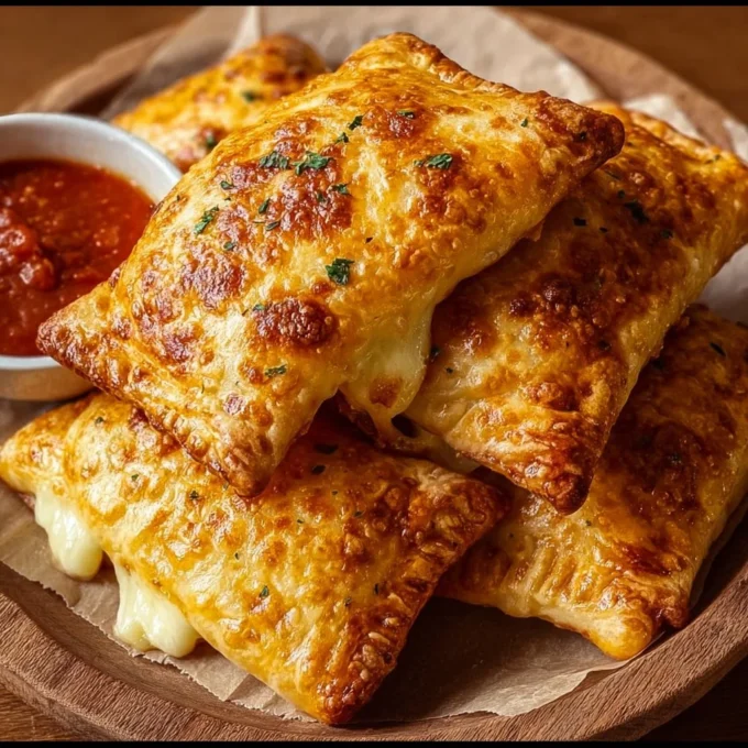 Homemade easy cheesy pizza pockets ready to serve