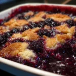 Homemade Kentucky blackberry cobbler with fresh blackberries and golden crust