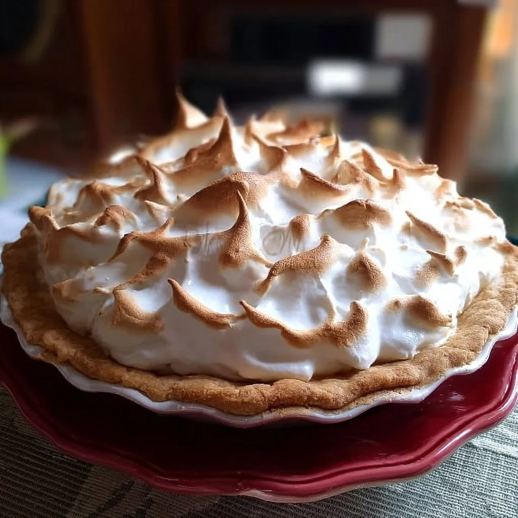 Homemade lemon meringue pie with fluffy meringue topping and lemon filling