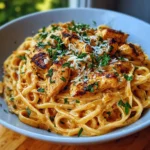 Delicious cowboy butter chicken linguine topped with fresh herbs and spices