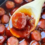 Kielbasa bites with apple mixture served on a platter