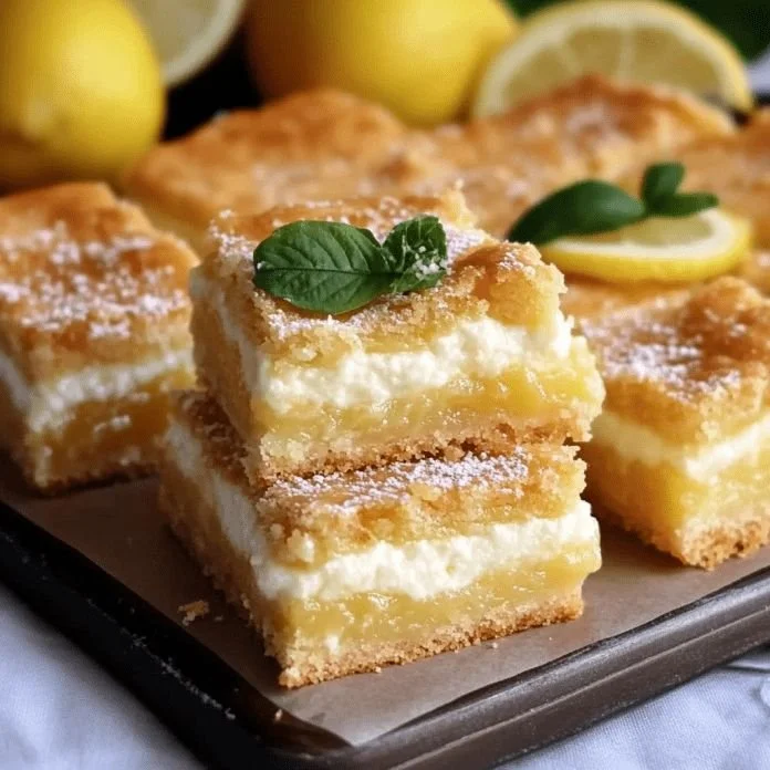 Delicious Lemon Cream Cheese Bars served on a plate with fresh lemon slices