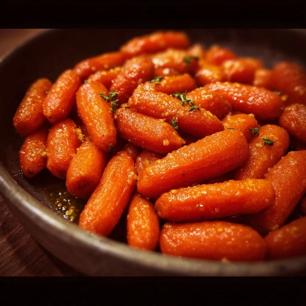 Maple glazed carrots served in a bowl, showcasing their glossy finish.