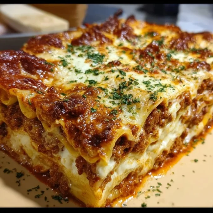 Delicious Million Dollar Italian Lasagna with layers of cheese and sauce.