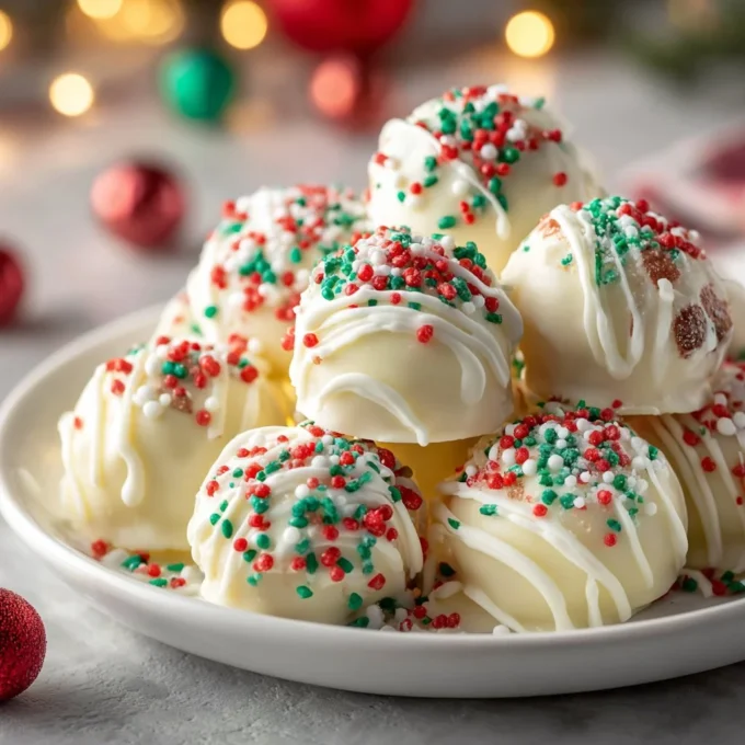 Delicious no-bake Christmas cheesecake bites on a festive plate