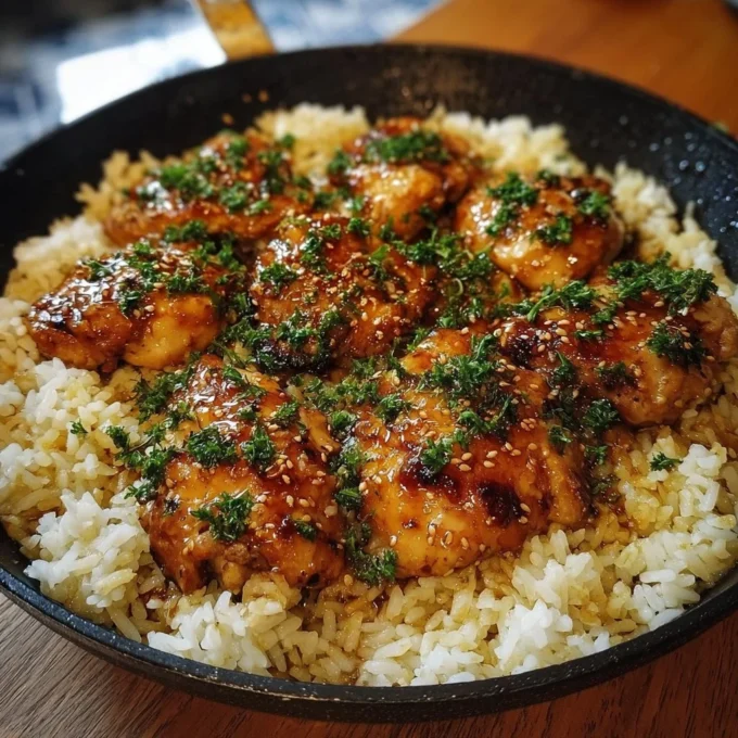 One-Pan Honey Butter Garlic Chicken and Rice served on a plate