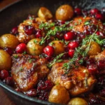 One Pot Cranberry Orange Chicken with Potatoes in a skillet