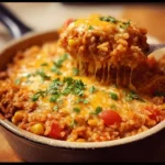 One-Pot Mexican Rice Casserole with colorful ingredients in a baking dish