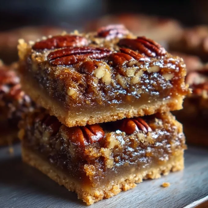 Delicious ooey gooey pecan pie bars with a rich filling and flaky crust.