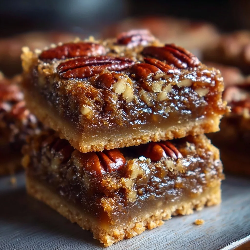 Delicious ooey gooey pecan pie bars with a rich filling and flaky crust.