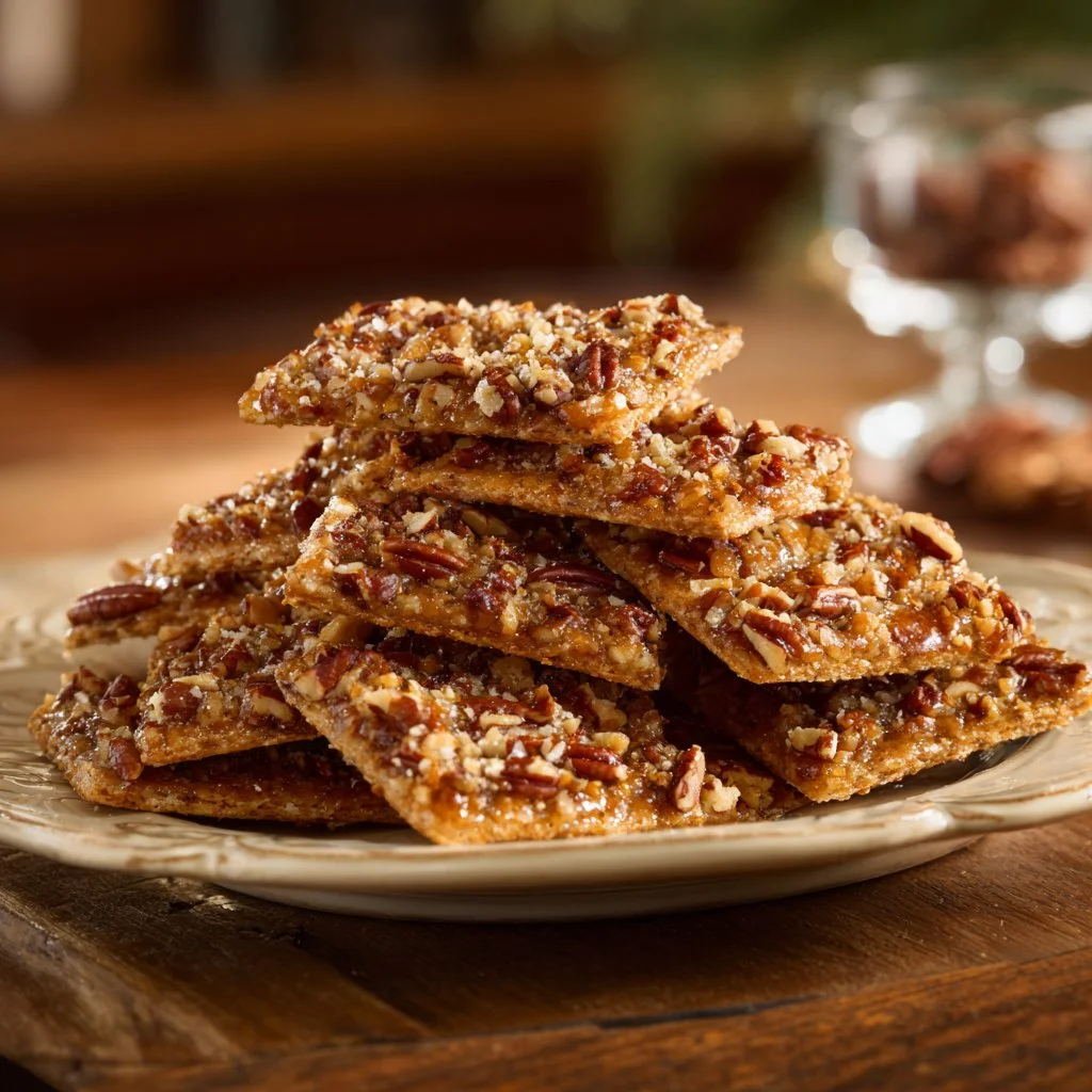 Delicious Pecan Toffee Club Crackers topped with pecans and caramel