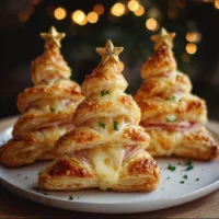 Beautiful puff pastry trees decorated for a festive meal
