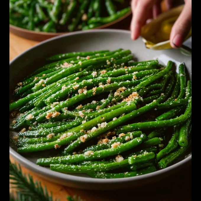 Roasted Parmesan Green Beans served in a bowl, garnished for presentation.
