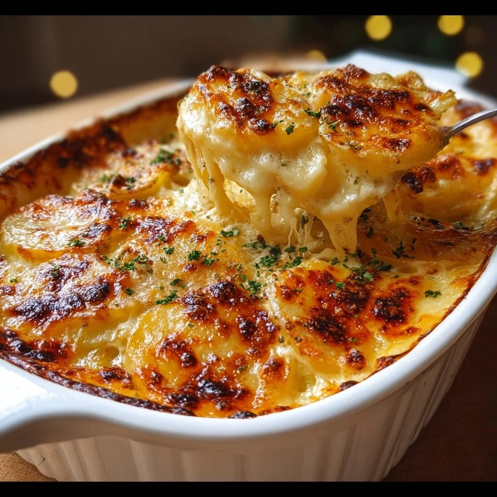 Delicious Ruth's Chris Gratin Potatoes topped with cheese and golden crust