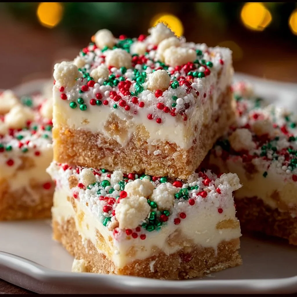 Santa's No-Bake Sugar Cookie Bars with festive decorations